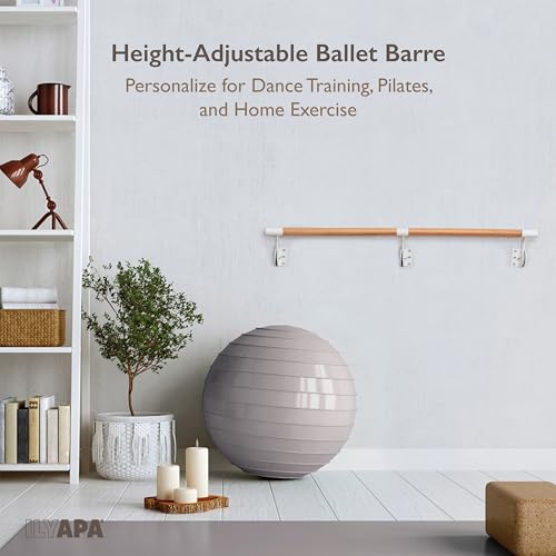 image for Ilyapa Ballet Barre for Home - 5 Ft 8 Inches Wood Adjustable Wall Moun