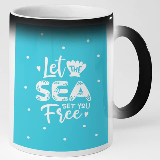Ocean Waves Reveal Let The Sea Set You Free Magic Mug - Color Changing Coffee Mug - Inspirational Mug - Motivational Mug - Beach Mug - Gift Mug - 325ml