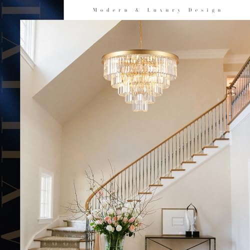 Image of Large Crystal Chandelier 30 inchModern Gold Foyer Chandeliers Light Fixture