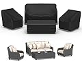 Mrrihand Patio Furniture Covers, 4 Piece Outdoor Furniture Cover Waterproof includ Ourdoor Sofa Cover, 2 Chair Covers, Coffee Table Cover with Windproof Buckle Strap and Adjustable Drawstring