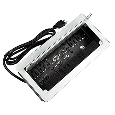 صندوق توصيل الوسائط المتعددة على الطاولة مع 4 مقبس الطاقة + 2 شاحن USB + 1 HDMI + 2 RJ45 (CAT6) + 2 الصوت + 1 VGA مع سلك طاقة 5.58 قدم لغرفة الاجتماعات (الفضة)