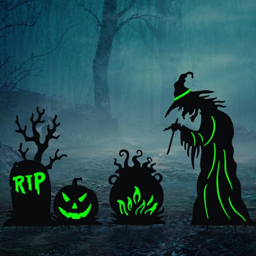 3 Pcs Halloween Witch Yard Signs Metal Stakes Outdoor Decoration - image 1