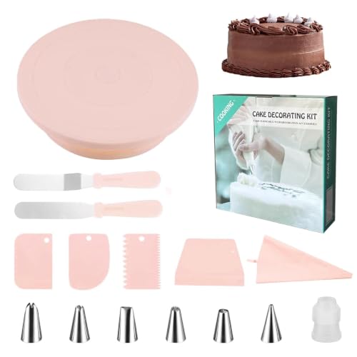 Yudobliss Bandeja Giratoria para Tartas, Juego de Accesorios para Tartas con Soporte Giratorio, Repostería y Pastelería, Kit Repostería, con Espátula, Boquillas de Decoración y Bolsas de Decoración