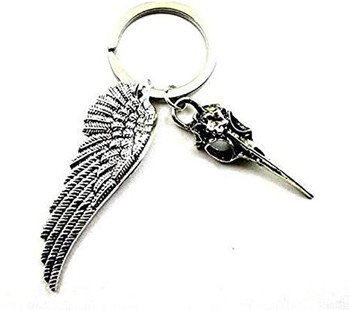Wing & Bird Skull Keyring Bag Charm Keychain Gothic Witchcraft Occult Protection Halloween