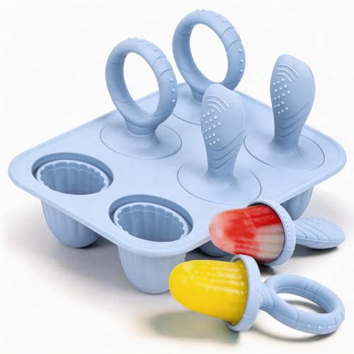 Eisformen Eisform Eis am Stiel Eisförmchen Popsicle Formen Stieleisformer Eislutscher Formen Mini Eisform für Kinder Baby BPA frei (Blau)