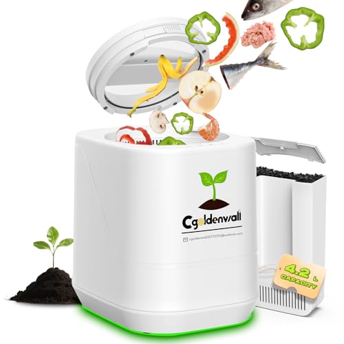 CGOLDENWALL Compostiera Elettrica da Cucina 4.2L, Compostiera Intelligente con Modalità Express e Fermentazione, Riduzione 90‑95% dei Rifiuti, Odore Zero, Pulizia Automatica, Bianco