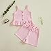 Lehoso Toddler Baby Girl Summer Clothes Sleeveless Front Button Ruffle Tank Top Bowknot Shorts Set Infant Clothes (Pink, 3-4Y)
