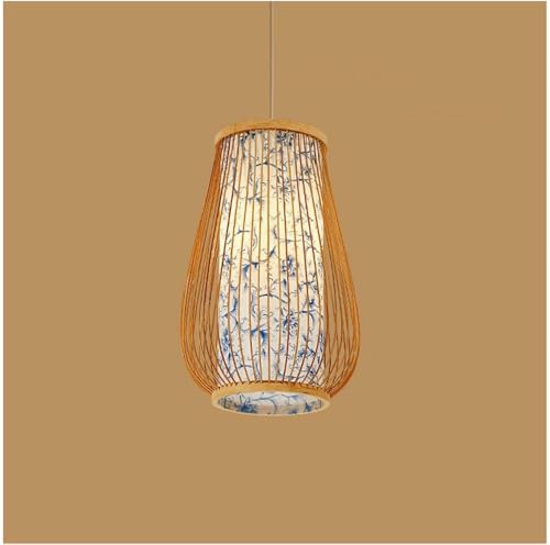 Lampe suspendue rotin fait main et plafonnier en bois antique TQHGM