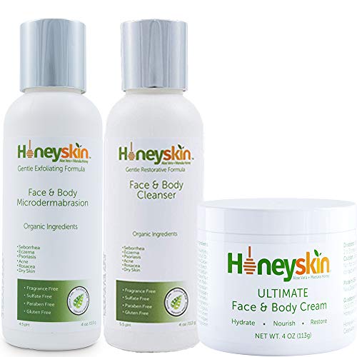 Natural Aloe Vera Leaf Gel - 100% Pure With Manuka Honey - Face and Body Moisturizer Cream - Face and Body Wash with Manuka Honey - Body and Facial Microdermabrasion Scrub