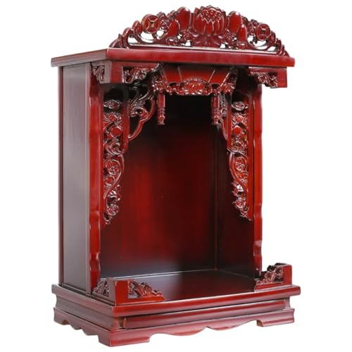 YVYKFZD 木製 仏壇 神社祭壇テーブル 壁掛け仏像スタンド ミニ仏壇 供養台 個人用瞑想 小型仏壇 仏壇台 隠しトレイ付き供物 仏壇キャビネット 礼拝用祈り用中国仏教ニッチ 小さな仏壇(Red,42x52cm/16.5"x20.4")