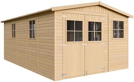 Abri de Jardin en Bois Naturel - Stockage extérieur avec fenêtres...
