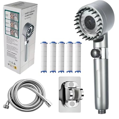 Doccino Filtrante Pulifer, Doccino per Doccia Pulifer con 5 Filtri di Ricambio, Soffione Doccia ad Alta Pressione, 4 Modalità di Getto, Tubo Flessibile 1.5m (window gunmetal gray)