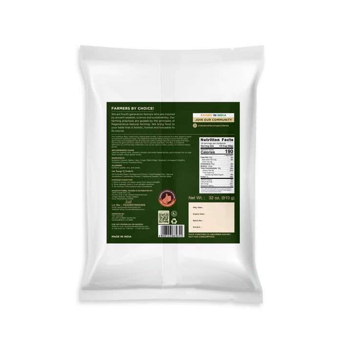Khapli Multigrain Atta | Emmer Flour | 8 Super Grains Flour Mix | Diabetic Friendly | High Fibre & High Protein | Low GI Atta | Emmer, Jowar, Jau, Ragi, Soybean , Chickpea | 2kg from Two Brothers Organic Farms image 4