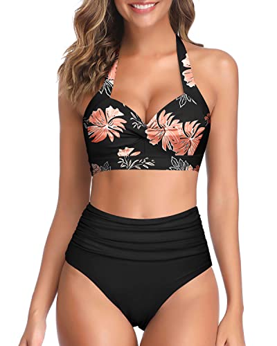 Image of Tempt Me Women Two Piece Swimsuit High Waisted Bikini Halter Vintage Retro Bathing Suit Push up Swimwear