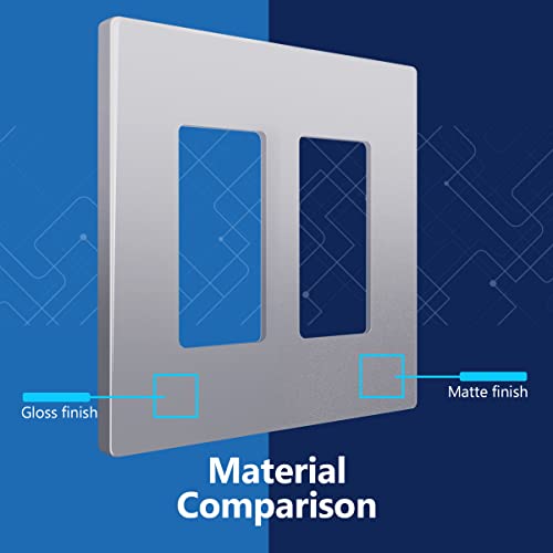 Image of LIDER Decorator Switch Cover, Screwless Wall Plate, Mid-Size 2-Gang 4.88 inch x 4.92 inch, LSWP-32M-SV, UL Listed, Thermoplastic, Matte Silver, 1-Pack
