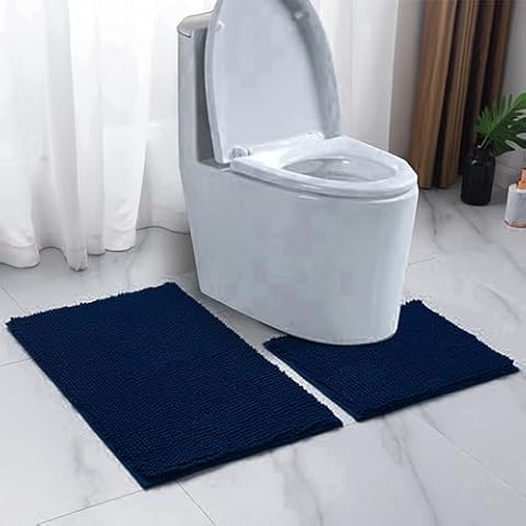 EDS Navy Blue Chenille Bath Mat Set Cover