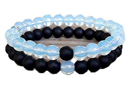 Bracelet de couple contre la distance en shungite et pierre de lune