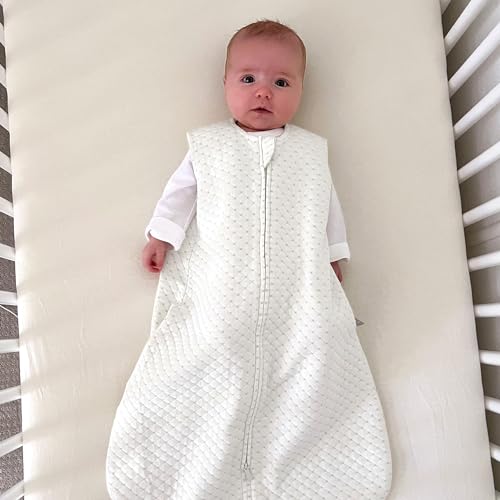 Image of Boppy Baby Sleep Sack 6-12 Months, Wearable Blanket 1 TOG, 100% Cotton, 2-Way Zipper for Easy Diaper Changes, Baby Sleeping Bag, Machine Washable, Cream Quilt-Textured Knit