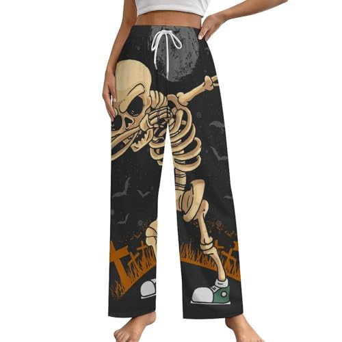 Pantalon de pyjama femme imprimé squelette avec poches bas de nuit fluide S