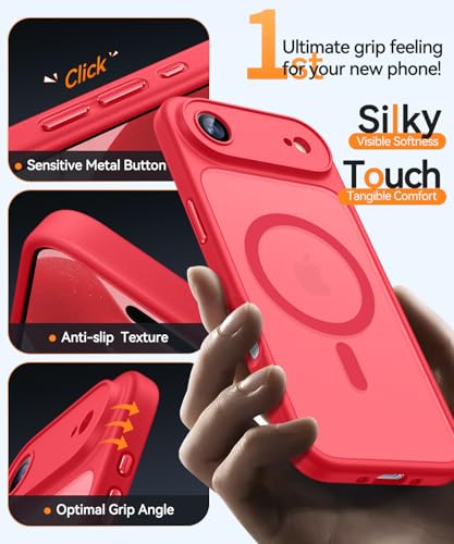 Image of CANSHN Magnetic Compatible with iPhone Air Case(6.5 Inch), Upgraded [Full Camera Protection] [Compatible with Magsafe] [Translucent Matte] Shockproof Phone Cover for iPhone 17 Air Case,Red