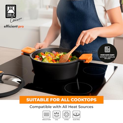 Image of BRA COOKWARE Efficient Pro Nonstick Stock Pot w /Lid | 8 Inch 3.2 Quart Cooking Pot | 3-Layer Scratch Resistant Coating | PFOA Free Deep Pot | All Cooktops | Oven Safe up to 425F (w /o Lid-Handles)