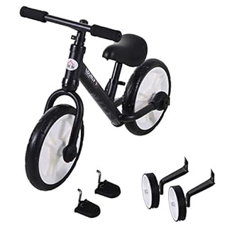 HOMCOM 11 Inch Kids Balance Bike Training Pedal Bicycle W/Removable Stabilizers EVA Tyres Adjustable Seat Height 2 to 5 Years Gift for Boys Girls Black