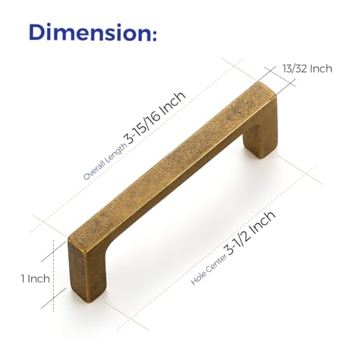 Image of Ravinte Antique Brass Kitchen Cabinet Solid Handles,3-1 /2 Inch,5 Pack | Solid Zinc Alloy, Modern Slim Style, Square Design, Deep-Thread Firm Base, Screws Included, for Kitchen Drawers & Cupboards