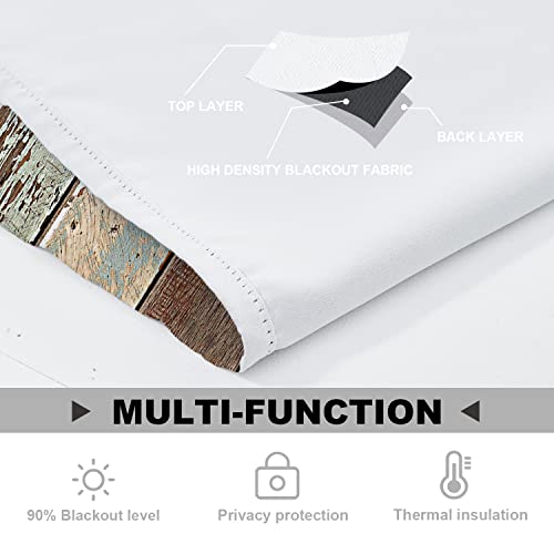 Batmerry Rustic Wood Kitchen Valances Half Window Curtain, Brown Wooden Blue Wood Plank Wall Board Panel Kitchen Valances For Windows Heat Insulated Valance For Decor Reducing The Light 52X18 Inch #TOP2