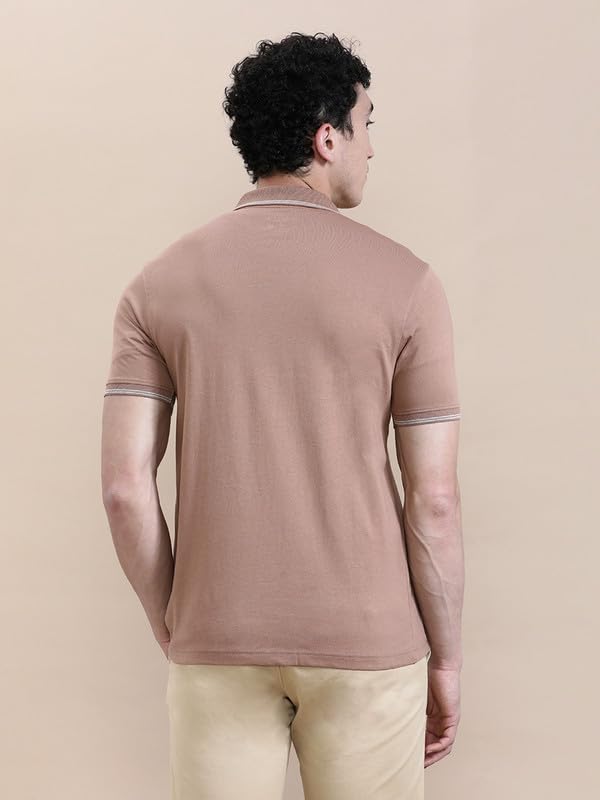 Image of CROCODILE Men Solid Slim Fit Polo T-Shirt | Regular Length | Short Sleeve | Button Placket | Casual Knitted Topwear