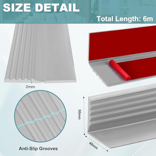 Treppenkantenprofil selbstklebend Treppen Kantenschutz rutschfeste Treppenkante flexibel Treppenkantenprofil Vinyl Winkelprofil (6m, 50×48mm, Grau)