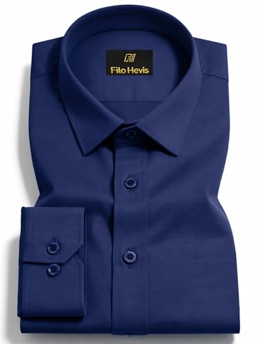 Image of FILO HEVIS Men's Shirt Regular Fit Solid Self-Cord Cotton Blended, Soft Fabric Stylish Formal Wear Man Shirt, Spread Collar Full Sleeves,(Available in Plus Size)