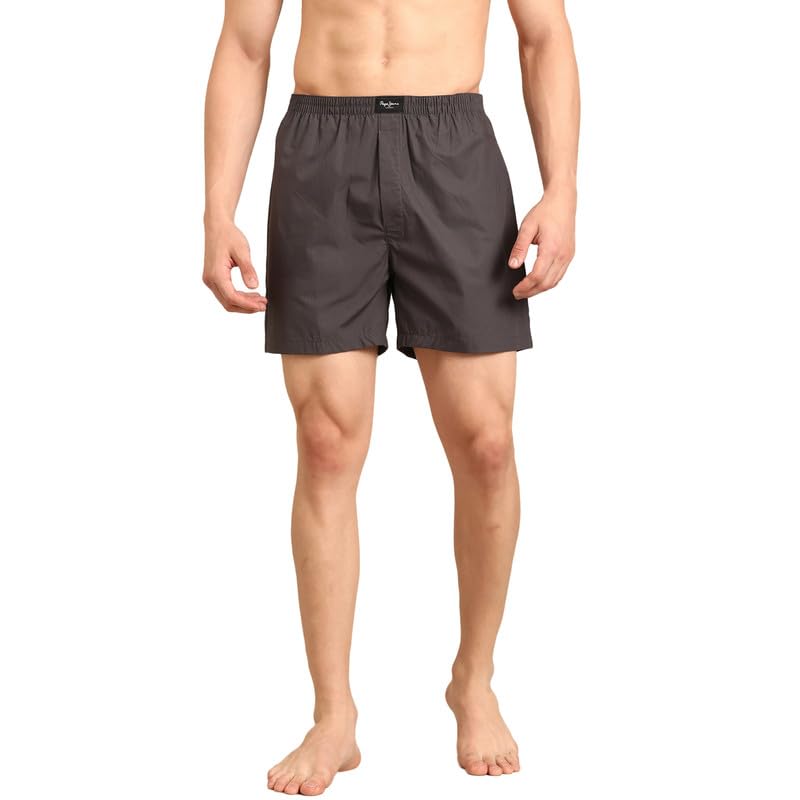 Image of Pepe Jeans Men's Solid 100% Cotton Regular Fit Long Boxer Shorts | Classic Comfortable Innerwear Long Boxer for Everyday & Lounge Wear | Soft Breathable Fabric | Elastic Waistband | All-Day Comfort