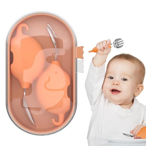 Utensili per bambini Set di forchette per bambini | Set di utensili da cucina in acciaio inossidabile per bambini | Allenamento sicuro per la nutrizione dei bambini, cucchiai con custodia da viaggio