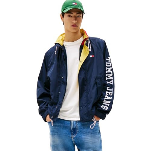 Tommy Jeans Men's Lightweight Hooded Waterproof Colorblock Windbreaker Jacket