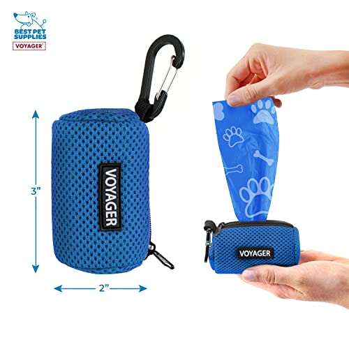 Image of Best Pet Supplies Dog Poop Bag Holder Leash Attachment with Reusable Dispenser for Travel, Walking, Park, and Outdoor Use, Durable with Clip-On - Royal Blue, Pack of 2, Mesh Dispenser w /30 Bags