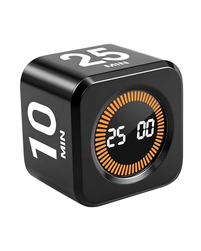 WAFHX Pomodoro Timer Cube for Productivity — 5/25/10/50 Minutes Preset, Digital Gravity Sensor Desk Visual Timer for ADHD, Silent Mode, Ideal for Office, Study, Kitchen & Kids