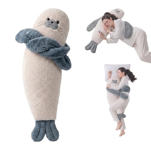 Nadier Shop Voice Recording Hugging Pillow with Heat and Tapping, Plush Comfort Companion for Adults, Emotional Support Sleep Aid Buddy with Remote Control(Seal,PATTING+Heat_Large)