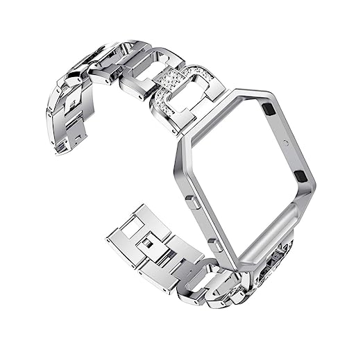 Lurrose Correa de Reloj Inoxidable con Diamantes de Imitación y Marco Compatible para Fitbit Blaze Plateado Banda de Smartwatch para de Instalar y