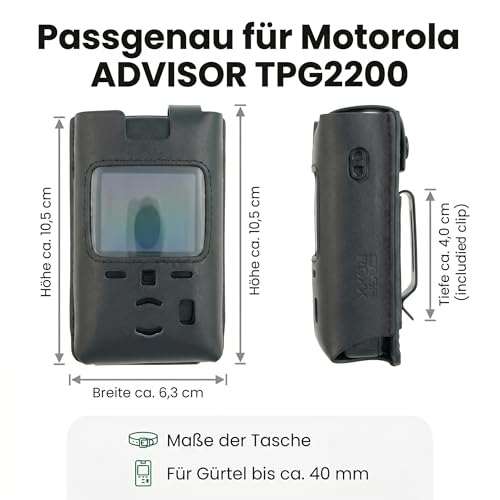 caseroxx Kunstleder-Tragetasche für Motorola TPG2200 Tetra-Pager – mit Sichtfenster, Gürtelclip & USB-C Ladeöffnung, schwarz
