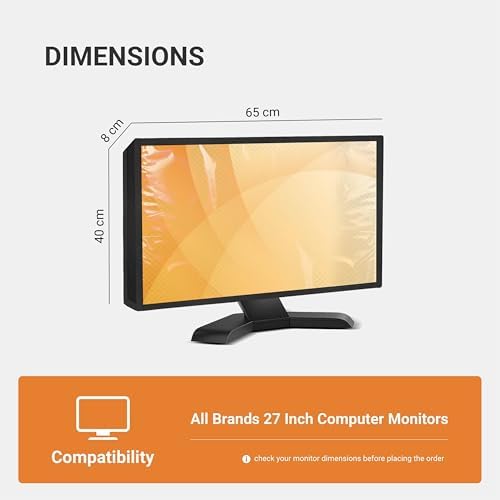 Cranique Polyvinyl Chloride (PVC) Dust Proof LCD / LED Transparent Monitor Cover For 27" Dell | HP | LG | Lenovo | Samsung | Acer | Benq 27 Inch (LCD-TS-27-Black)
