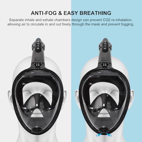 Jsdoin Snorkel Mask Full Face,180°view Design - Anti-fog, Anti-leak Technology - Sports Camera Compatible - for a Safe Adults and Kids Snorkeling Experience (BlackBlue, L/XL) - Image 3