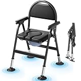 Commode Chair, Bedside Commode for Elderly, Heavy Duty Bariatric Toilet Chair (880 lbs), Folding Shower Commode Chair with Arms, Adjustable Height Portable Padded Seat