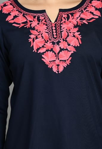 Image of QAZMI Women's Cotton,Rayon Embroidered Regular Tunic Shirt