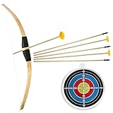 Ora-Tec Bambus Bogenschießen Set 1x Bambusbogen 3X Gummispitz-Pfeile 3X Saugnapfpfeile 1x Zielscheibe für Kinder ab 6 Jahre - Indoor Outdoor Holzbogen Spielzeug Bogen-Set (1x Standardset mit Zubehör)
