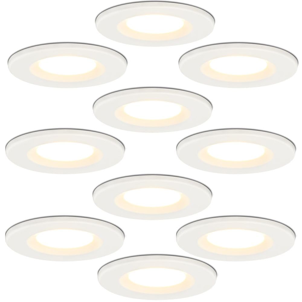 HOFTRONIC - 10-Pack faretto led da incasso soffitto extra piatto 45 mm bianco - IP65 impermeabile - 220 V 6 W 600 lumen - 2700 K bianco caldo - Dimmerabile faretto bagno, cucina, interno ed esterno