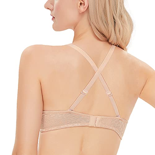 Wingslove Women's Push Up Bra Deep V Plunge Underwire T-Shirt Bra Multiway 2 Cups Up (Champagne,36Ddd) #TOP4