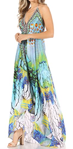 Image of Sakkas Lizi Womens Maxi High-Low Halter Handkerchief Long Dress Beach Party