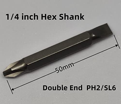 Zcfochi Double End Ph2/Sl6 10 Pcs Magnetic Phillips Screwdriver Bits Set 2 Inch Long,Impact Driver Bit Set, 1/4 Inch Hex Shank 2Inch/50Mm Ph2 #TOP3