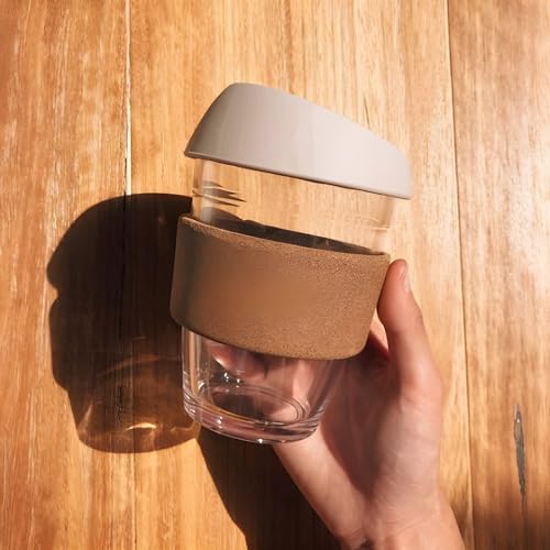 Image of Glass Coffe Mug with Lid and Straw, Reusable Sipper Bottle with Leather Sleeve Glasss Coffee Mug with Silicone Straw and Leakproof Lid Tumbler for Coffee (Coffee Mug)