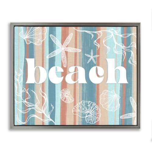Striped Beach Sea Life Nautical Sign, 16 x 20 Inch Canvas in Floater Frame